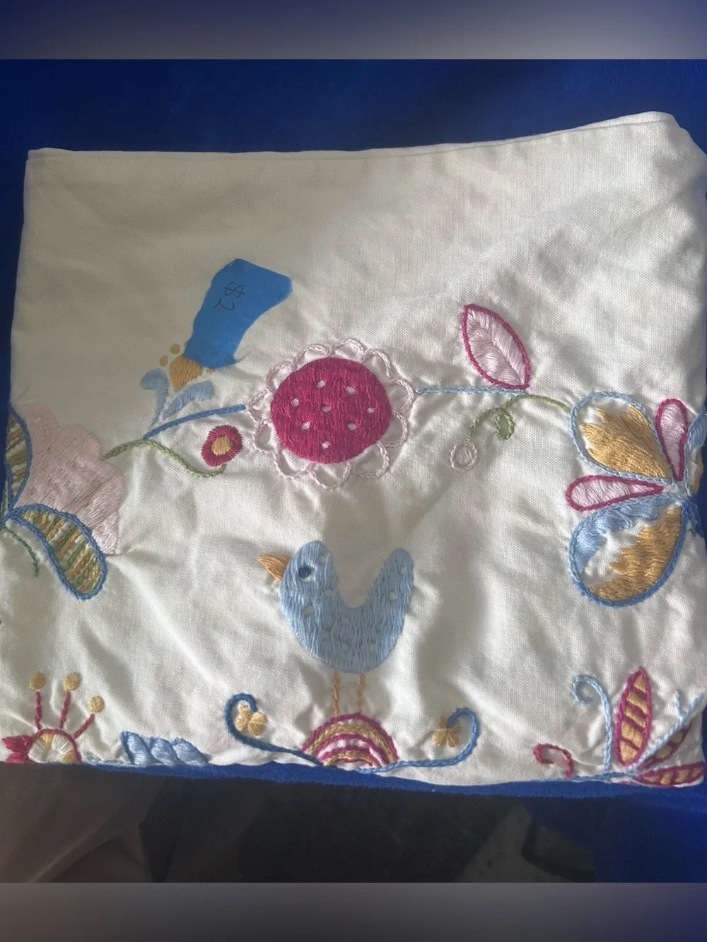 IKEA Alfhild Fagel embroidered folk art bird floral pillow cover!